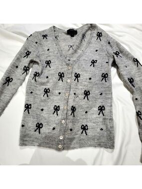 J.Crew Bow Print Cardigan Small Alpaca Merino Wool